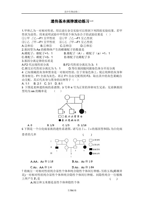 苏教版试题试卷遗传基本规律滚动练习一