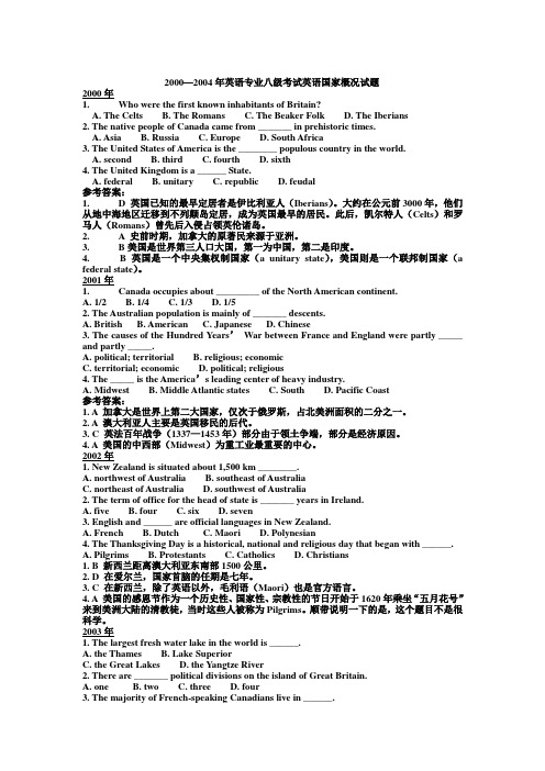 历年英语专业八级英语国家概况试题