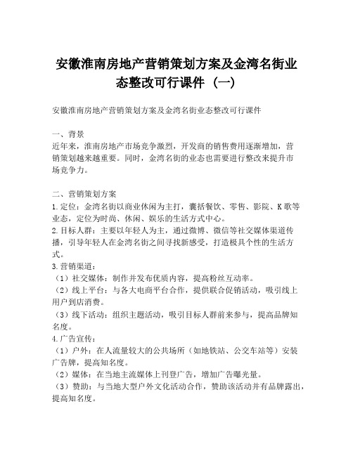 安徽淮南房地产营销策划方案及金湾名街业态整改可行课件 (一)