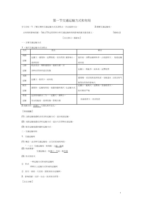 2018-2019学年高中地理第五章交通运输布局及其影响第1节交通运输方式和布局学案新人教版必修2