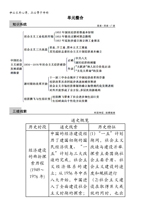 2015高考历史(岳麓版)大一轮单元整合：第九单元 中国社会主义建设发展道路的探索