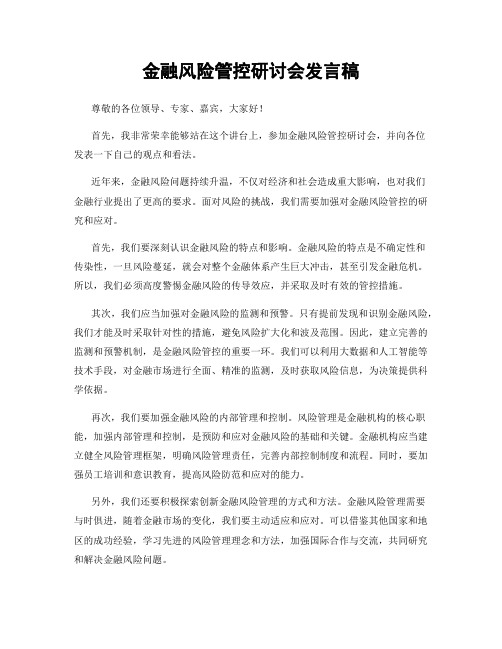 金融风险管控研讨会发言稿