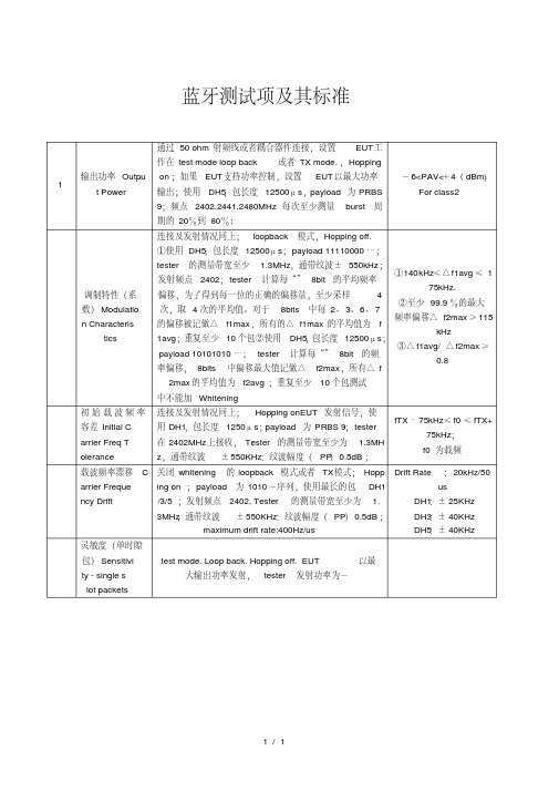 蓝牙测试项及其标准