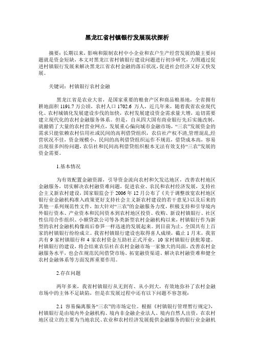 黑龙江省村镇银行发展现状探析