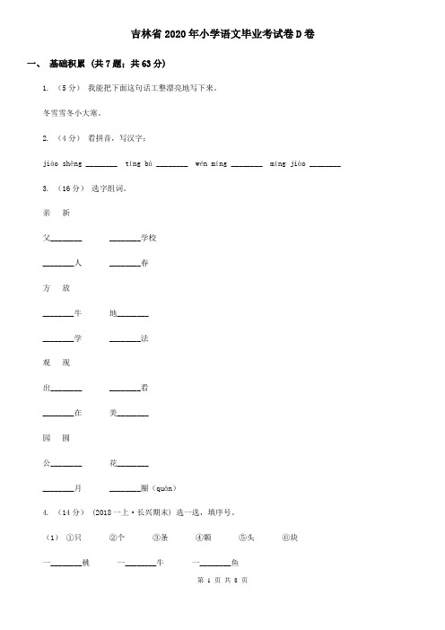 吉林省2020年小学语文毕业考试卷D卷