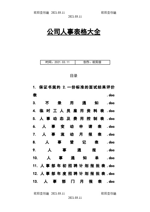 公司人事表格招聘面试(全套156个)之欧阳音创编