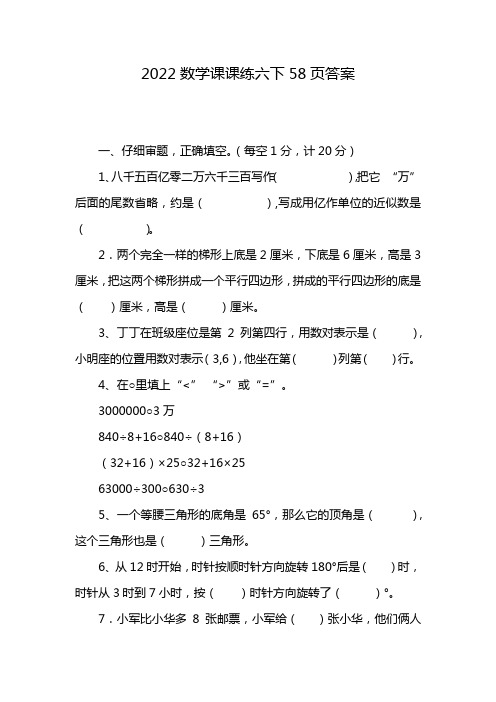 2022数学课课练六下58页答案