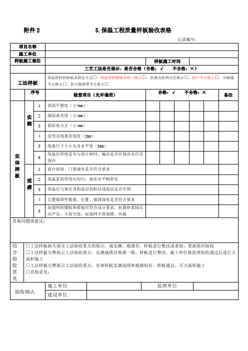 品牌房企：保温工程质量样板验收表格