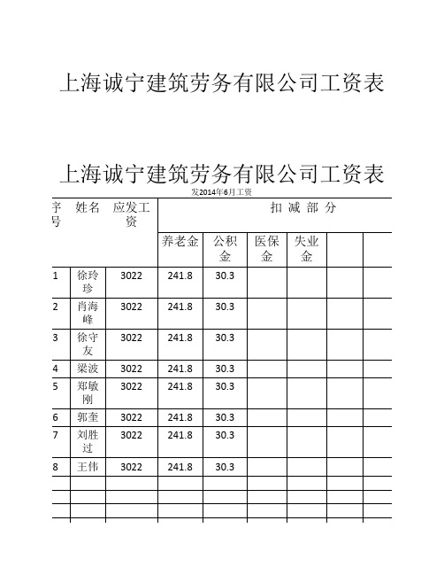 上海诚宁建筑劳务有限公司工资表