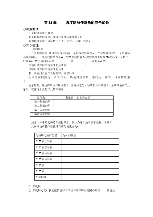 第33课  弧度制与任意角的三角函数(经典例题练习、附答案)