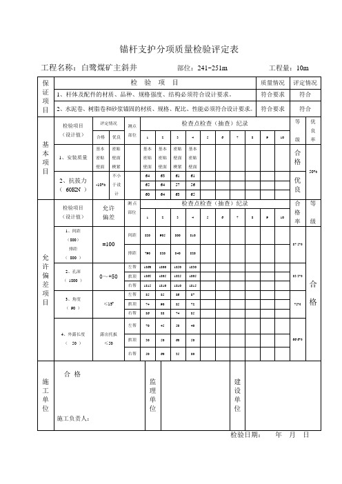 锚杆支护分项工程质量检验评定1