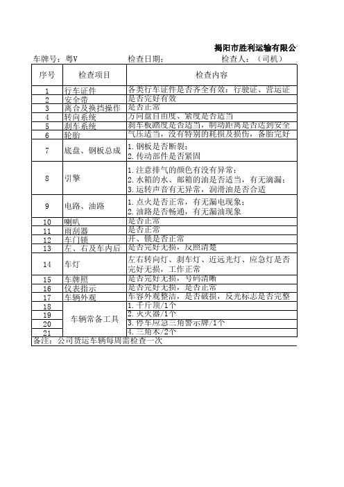 货车日常检查表