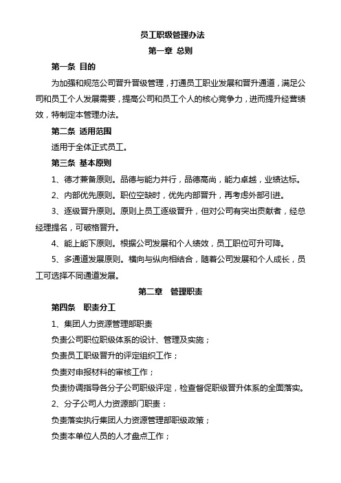 员工职级管理办法(附生涯通道、晋级表格)