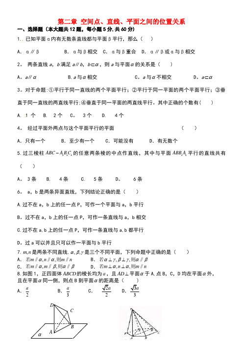 高中数学第二章点、线、面之间的位置关系测试题新人教A版必修2