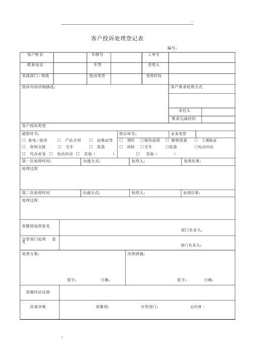 投诉处理单模板