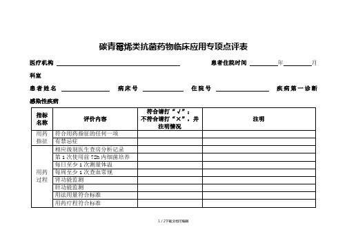 碳青霉烯类抗菌药物点评表