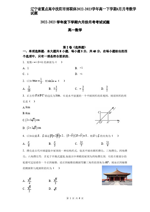 辽宁省重点高中沈阳市郊联体2022-2023学年高一下学期6月月考数学试题含答案