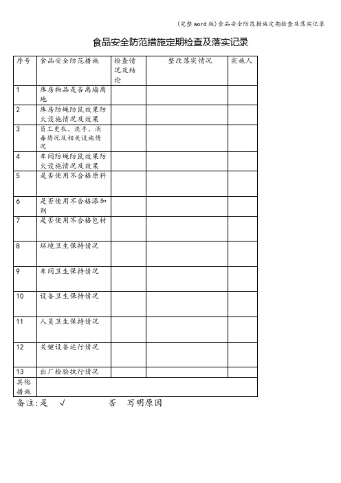 (完整word版)食品安全防范措施定期检查及落实记录