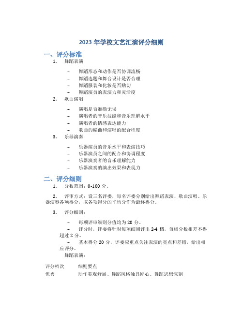 2023年学校文艺汇演评分细则