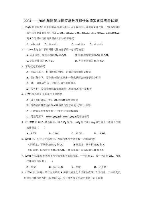 阿伏伽德罗定律高考练习题