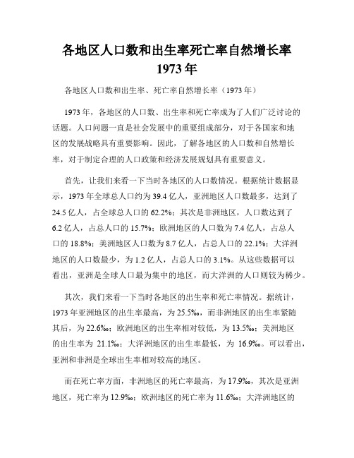 各地区人口数和出生率死亡率自然增长率1973年