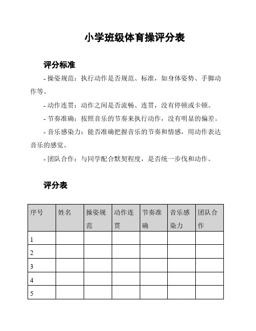 小学班级体育操评分表