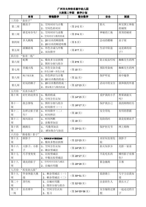 大班下学期 教学计划表