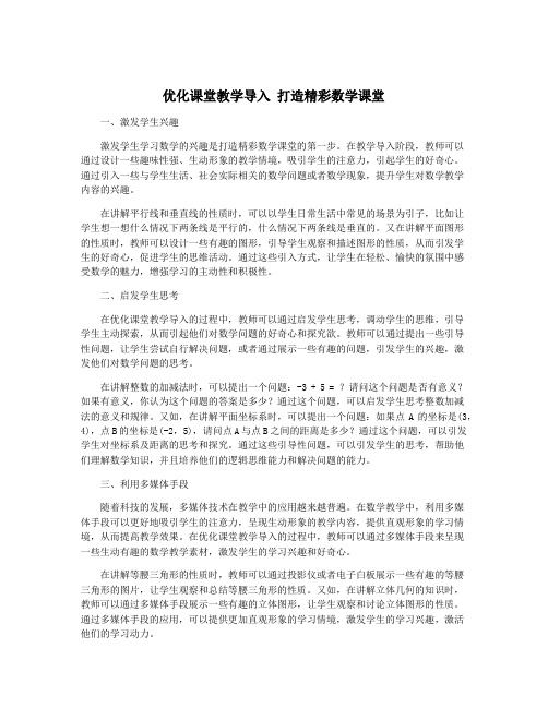 优化课堂教学导入 打造精彩数学课堂