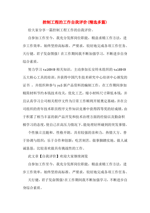 控制工程的工作自我评价(多篇)