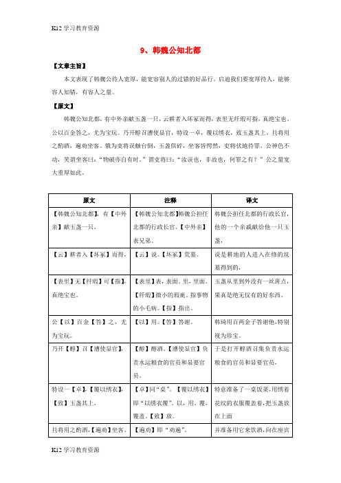 [K12学习]七年级语文上册 课外文言文精读 9《韩魏公知北都》练习 新人教版