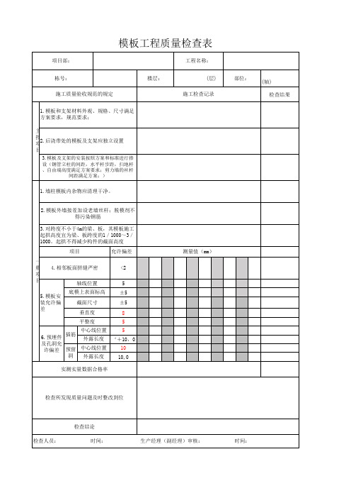 模板工程质量检查表