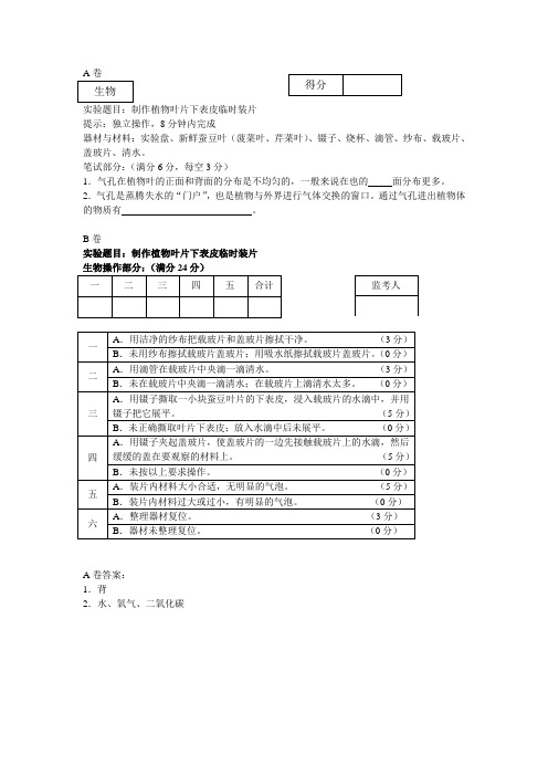 制作植物叶片下表皮临时装片