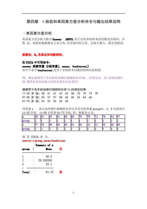 STATA 第四章  t检验和单因素方差分析命令输出结果说明