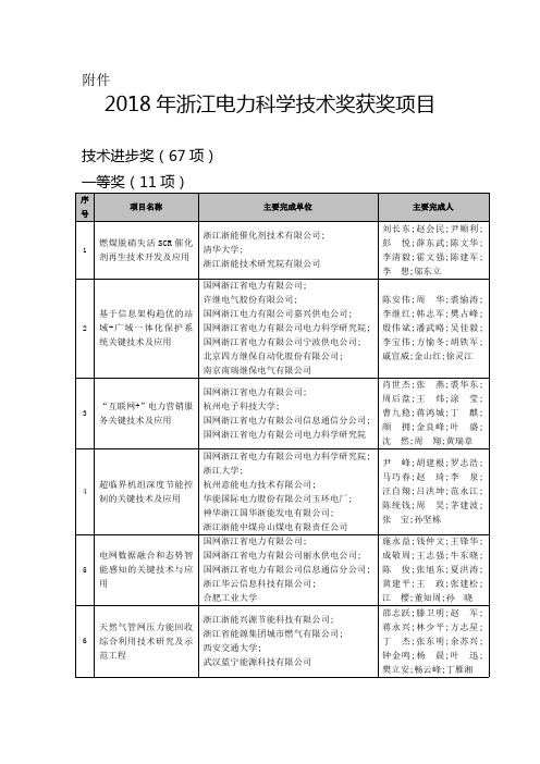 2018年浙江电力科学技术奖获奖项目-浙江科协