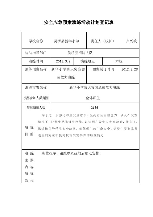 安全应急预案演练活动计划登记表