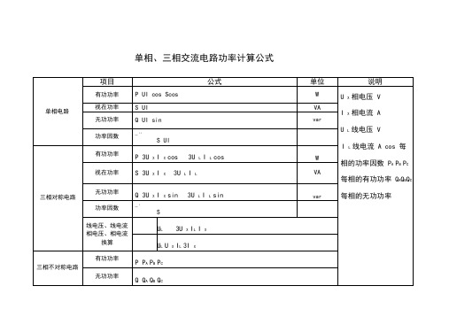 单相、三相交流电路功率计算公式..