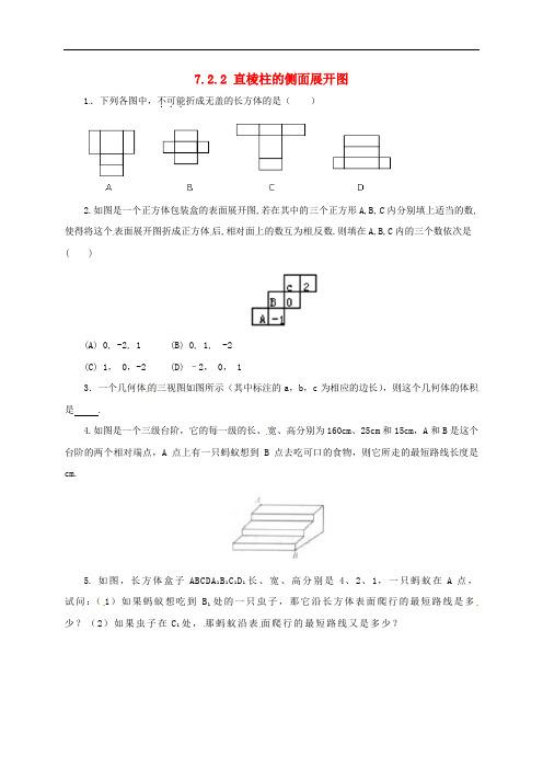 九年级数学下册 7.2.2 直棱柱的侧面展开图同步练习 (新版)青岛版