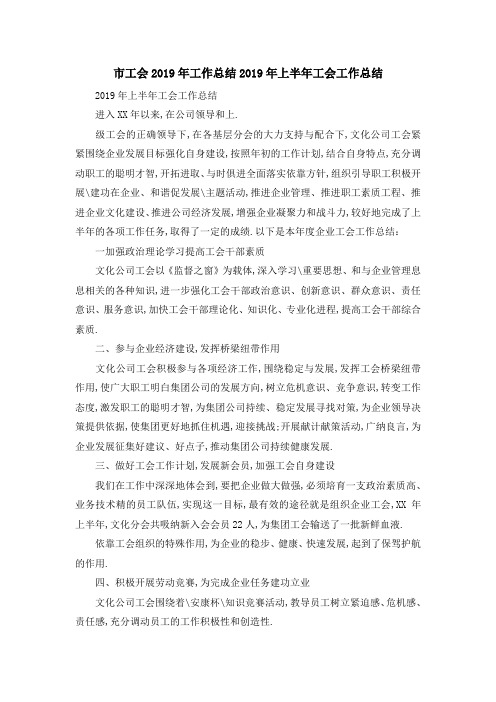 市工会2019年工作总结 2019年上半年工会工作总结 精品