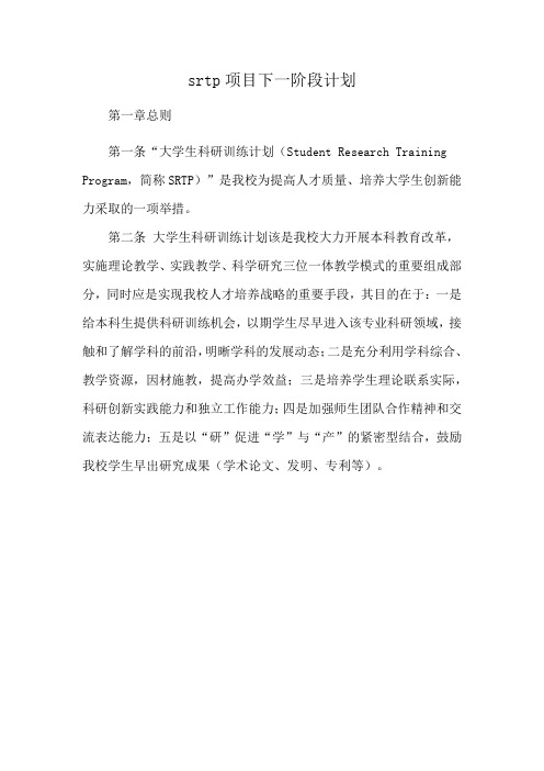 srtp项目下一阶段计划