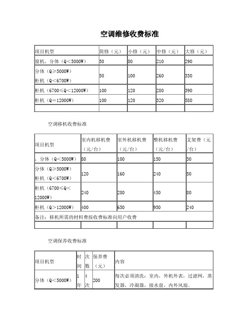 空调维修收费标准