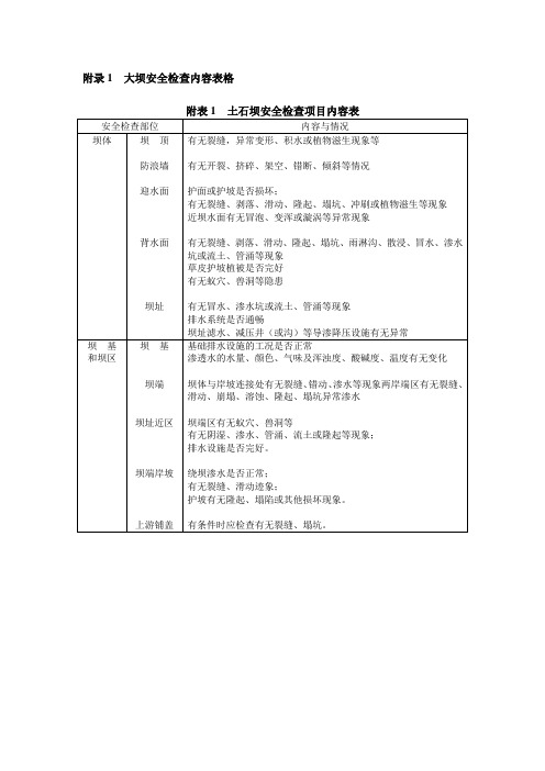 大坝检查内容表格