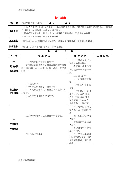 【小初高学习]2017秋二年级语文上册 第4单元 精卫填海教案 长春版