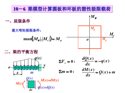 弹塑性力学10-6梁模型计算圆板和环板的塑形极限载荷(精)