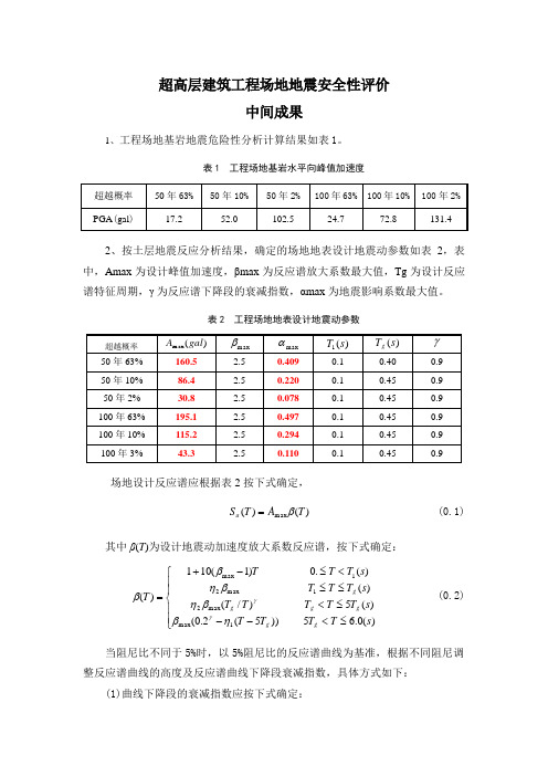 超高层建筑工程场地地震安全性评价中间成果