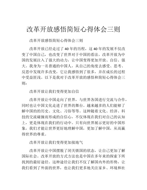 改革开放感悟简短心得体会三则