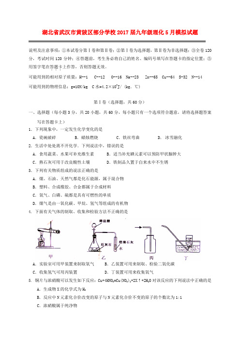 湖北省武汉市黄陂区部分学校2017届九年级理化5月模拟试题