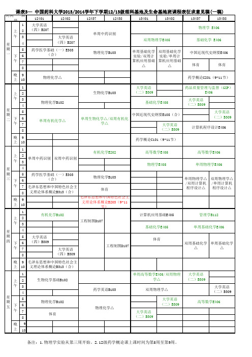 课表3—12、13级基地班课表征求意见稿(一稿)