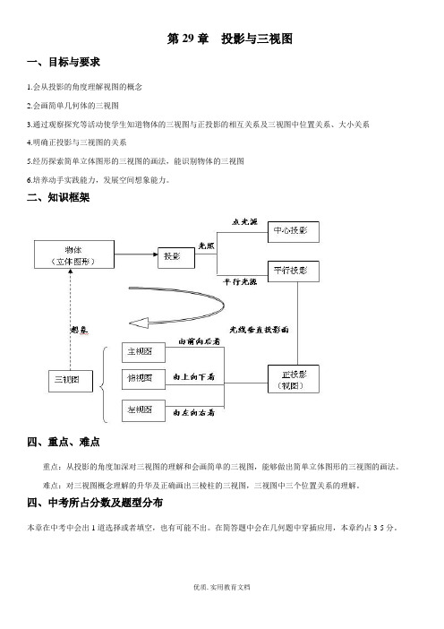 人教版初中数学第二十九章投影与视图知识点