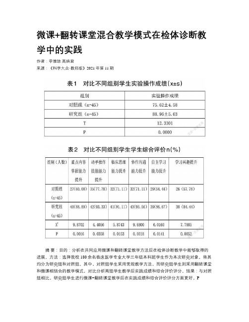 微课+翻转课堂混合教学模式在检体诊断教学中的实践