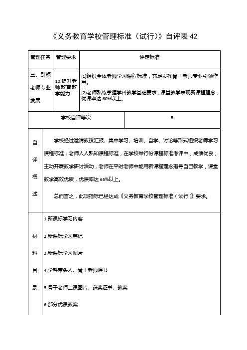 义务教育学校管理统一标准自评表